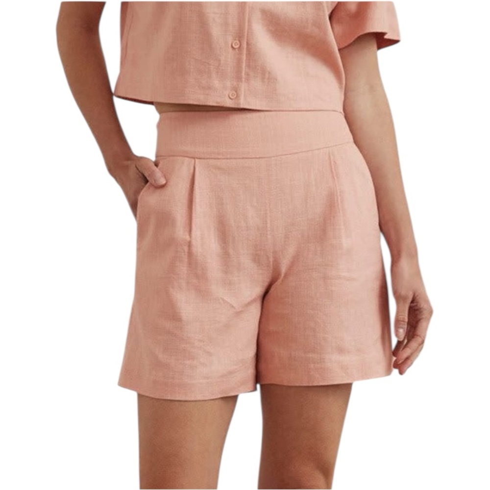 RW&CO Linen Blend Coral Pink High Waisted Shorts Size 14